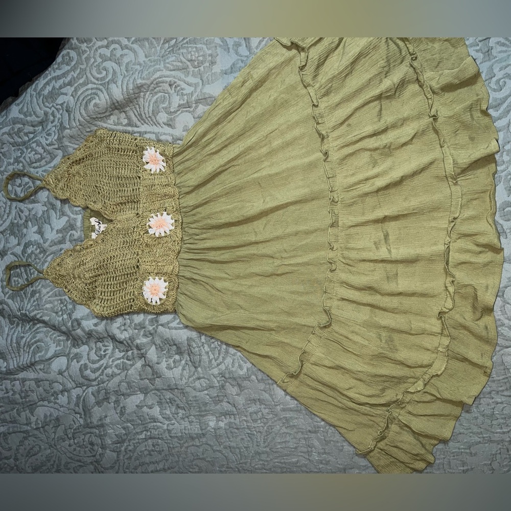 Blush-  size small knit / crocheted olive green dress